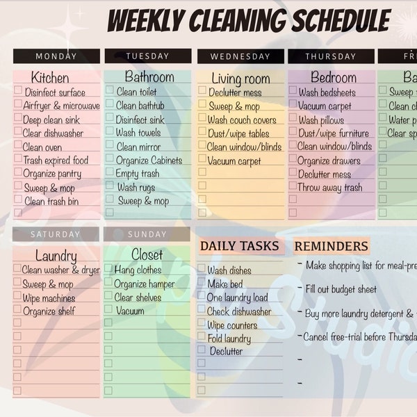 Weekly cleaning schedule template