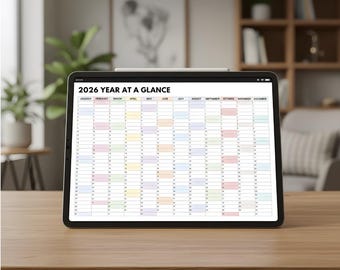 2026 Year at a Glance Calendar | Weekend Highlighted | Minimal Printable Wall Calendar | Year Overview PDF