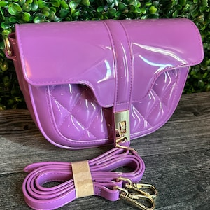 Purple Patent Saddle Bag, Ladies Shoulder Purse, Purple Handbag