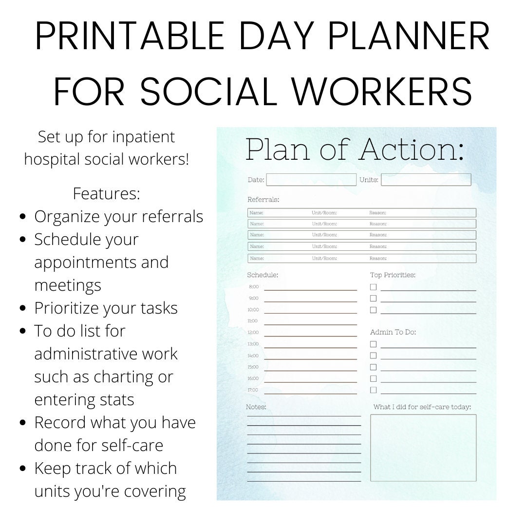 PRINTABLE Day Planner for SOCIAL WORKERS Day Planner / Bullet Journal / to Do List Template