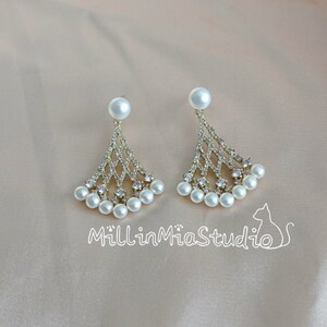 Hochzeit Perlen Ohrringe/Perlen Fächer Ohrringe/Sterling Silber mit Gold überzogen