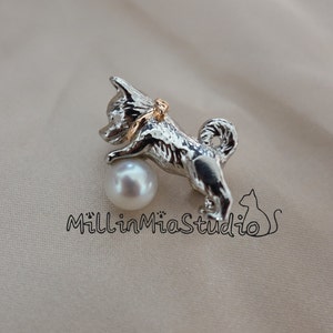 Puppy Brooch/Dog Brooch/Freshwater Pearl Pet Brooch/Brooch 14K Gold Plated Brass/Mom of Dog