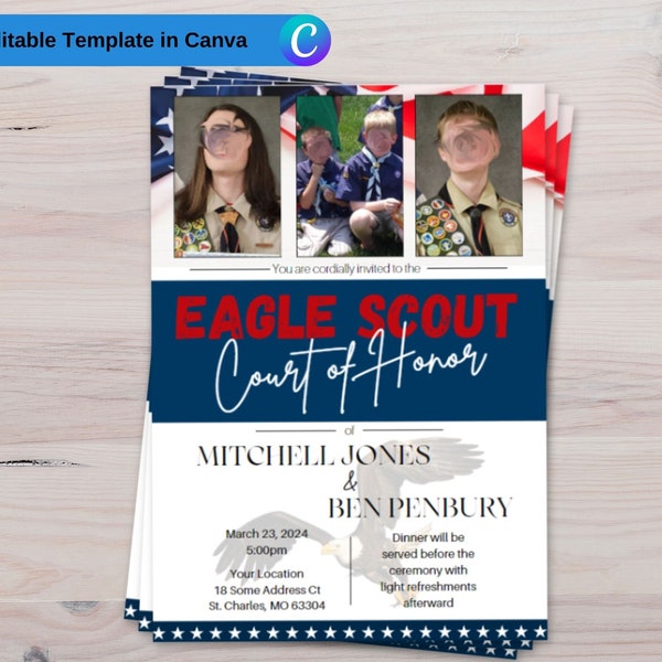 Two-Scout Eagle Court of Honor Invitation Printable DIY