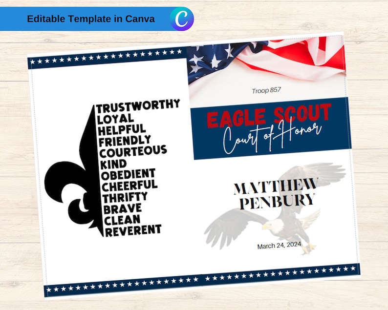 Customizable Eagle Court Program Cover Printable DIY image 1