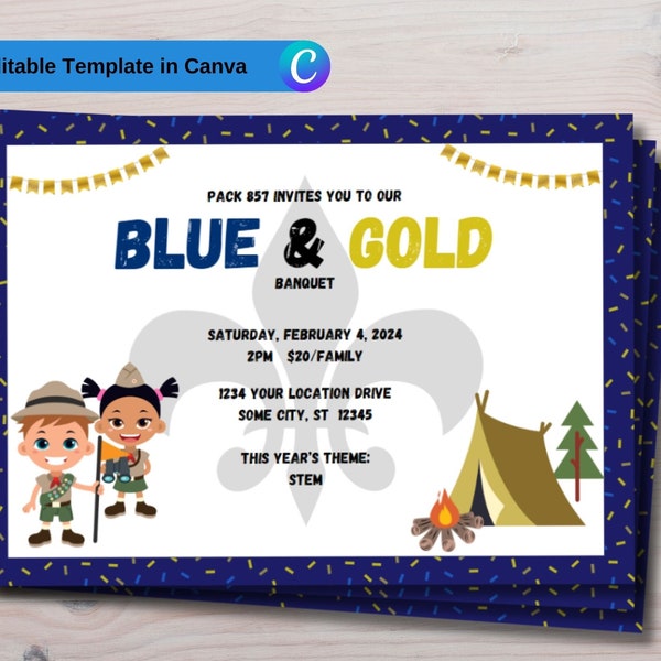 Blue & Gold Banquet Invitation DIY Printable