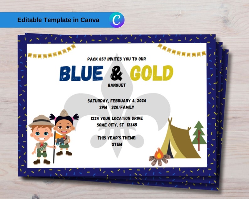 Blue & Gold Banquet Invitation DIY Printable image 1