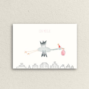Birth card girl, A6 postcard, postcard with handmade illustration, greeting card birth