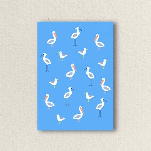 Uccelli di auguri, cartolina A6, cartolina con illustrazione fatta a mano
