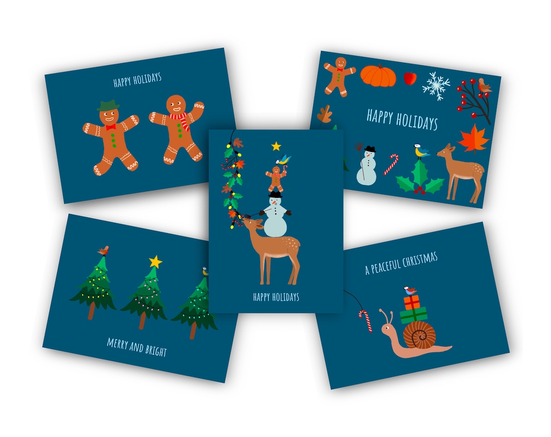 5 Christmas Cards With Envelopes and Closing Stickers A6 Etsy