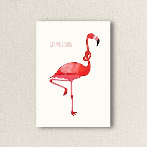 Cartão de melhoras logo, cartão postal A6, cartão postal com ilustração artesanal, cartão de melhoras logo, flamingo