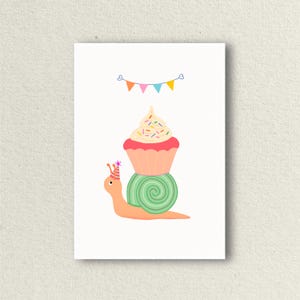Wenskaart verjaardag, A6 verjaardagskaart, ansichtkaart met handgemaakte illustratie