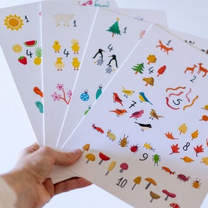 4 carteles tamaño A4, regalo maternidad, niño pequeño, cartel guardería, cartel de contar, flashcards, aprender a contar, estaciones