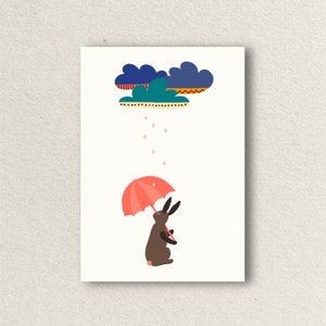 Wenskaart konijn, A6 postkaart, ansichtkaart met handgemaakte illustratie