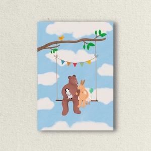 Wenskaart geboorte, geboortekaart, A6 postkaart, ansichtkaart met handgemaakte illustratie