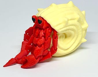 Articulated Hermit Crab with Removable Shell | 3D Printed Flexi Crab | Ocean Decor | Beach Lover Gift