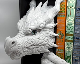 Cloud Dragon Shelf Buddy | 3D Printed Fantasy Book Nook Decor | Dragon Head Sculpture | Unique Gift for Readers & Collectors