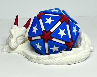 Freedom D20 Fidget Clicker with Dragon Guardian | Patriotic Dice Fidget Toy | Red White Blue Desk Clicker | USA Inspired Gift
