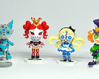 Twisted Wonderland 3D Printed Figures | Gothic Alice Mad Hatter Cheshire Queen | Set of 4