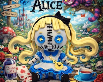 Gothic Alice Bookshelf Decor – Creepy Cute Doll with Stand, Dark Academia BookTok Shelf Decoration, Gift for Readers