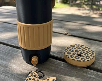 Leopard Print Mini Cooler Can Coozie for 12oz Skinny Cans, Animal Print Drink Holder with Matching Bow Can Tab Opener