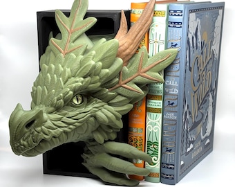 Forest Dragon Bookend • Fantasy Home Decor • 3D Printed Dragon Shelf Accent • Book Lover Gift • Mythical Creature Display Piece