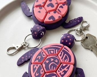 Cute Sea Turtle Keychain | 3D Printed Turtle Charm | Pink Purple Ocean Animal Bag Charm | Kawaii Turtle Accessories | Beach Lover Gift
