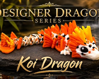 Koi Dragon | Designer Dragon Series | Articulated 3D Printed Dragon | Flexible Fantasy Collectible | Koi Inspired Desk & Shelf Decor