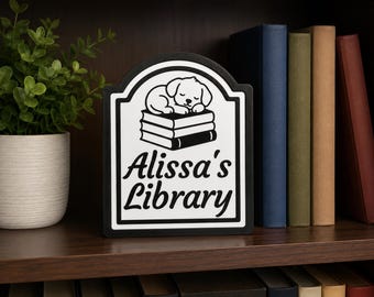Personalized Library Sign | Custom Bookshelf Name Plaque | Book Lover Gift | Reading Nook Decor |