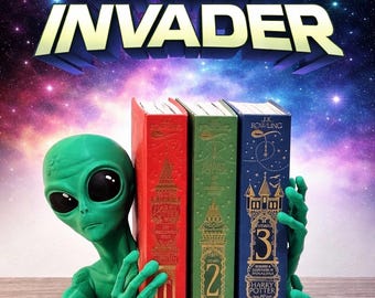 3D Printed Alien Bookend – Unique Sci-Fi Decor, Creepy Alien Shelf Accessory, Funny Book Holder Gift for UFO & Space Lovers