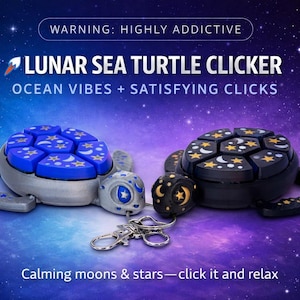 Lunar Sea Turtle Clicker Keychain – Starry Night Fidget Toy, Ocean Turtle Clicky, Stress Relief Desk Toy, Backpack Clip,