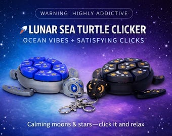 Lunar Sea Turtle Clicker Keychain – Starry Night Fidget Toy, Ocean Turtle Clicky, Stress Relief Desk Toy, Backpack Clip,