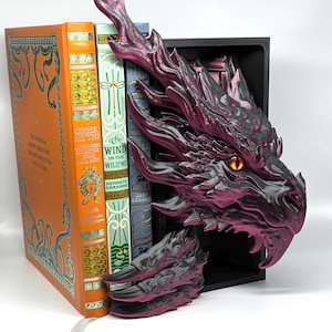 Inferno Dragon Book Nook • Red & Black Fantasy Bookshelf Insert • 3D Printed Dragon Decor • Fiery Mythical Creature Display