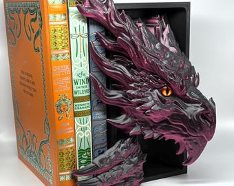 Inferno Dragon Book Nook • Red & Black Fantasy Bookshelf Insert • 3D Printed Dragon Decor • Fiery Mythical Creature Display