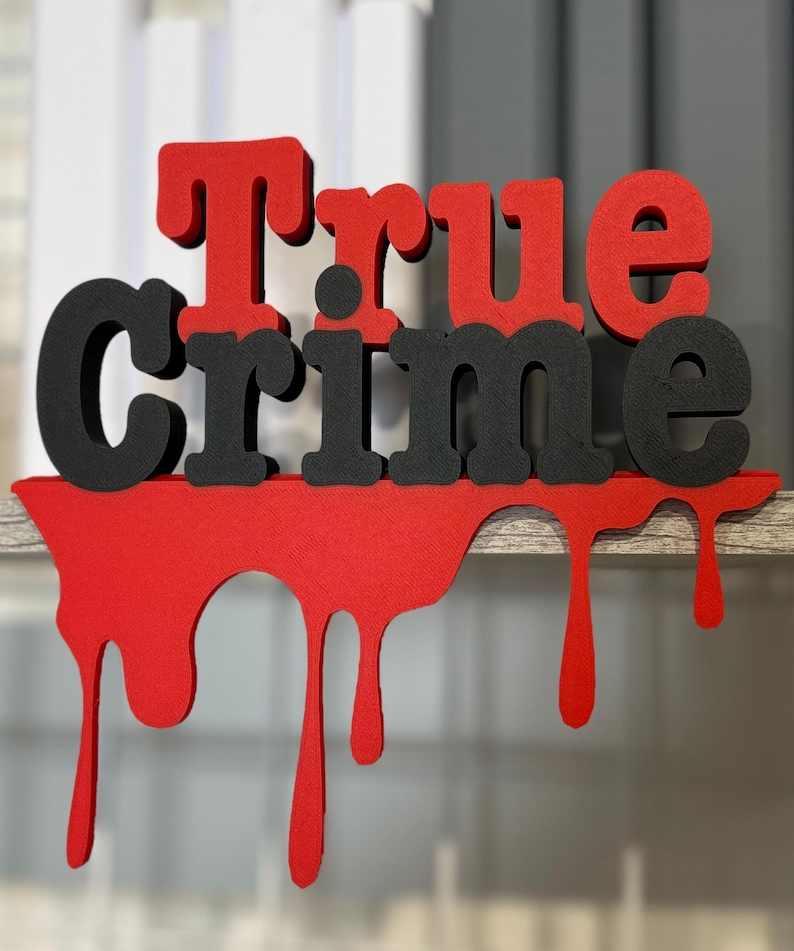 Crime Word Lettering True Crime Bookshelf Sign – Murder Mystery Decor With Dripping Blood ...