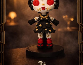Creepy Flapper Doll – 1920s Gothic Decor | Vintage Horror Cute Figurine with Stand | Dark Academia Bookshelf Decor