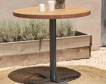 Blenom Totoró Wood Table, table à manger ronde rustique en bois massif pour salle à manger, cuisine ou salon. Pied cylindrique noir.