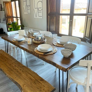 Table en bois, table à manger Tanaru Blenom, rectangulaire en bois naturel durable et pieds en épingle à cheveux en fer naturel, couleur noire. image 7