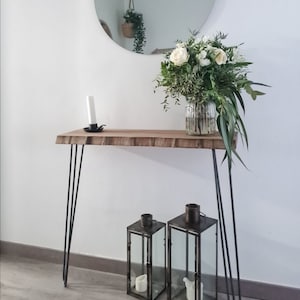  Moderna mesa de entrada de madera de granja, mesa consola  delgada con almacenamiento, mesa de entrada con detalles de metal, mesa de  sofá estrecha, muebles de sala de estar, decoración moderna