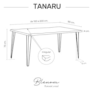 Table en bois, table à manger Tanaru Blenom, rectangulaire en bois naturel durable et pieds en épingle à cheveux en fer naturel, couleur noire. image 10