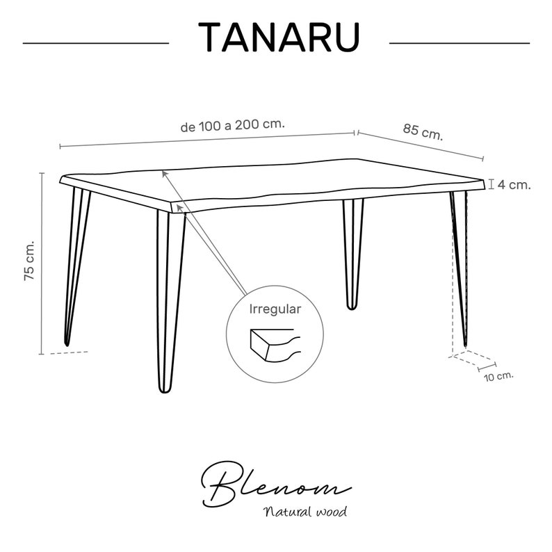 Table en bois, table à manger Tanaru Blenom, rectangulaire en bois naturel durable et pieds en épingle à cheveux en fer naturel, couleur noire. image 10