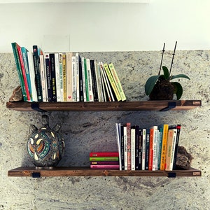 Blenom - Siona shelving unit in solid natural wood live edge and different finishes.