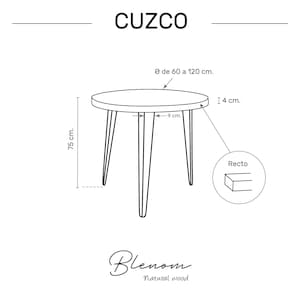 Holztisch, rustikaler, massiver runder Esstisch von Blenom für Esszimmer, Küche oder Wohnzimmer. Cusco-Modell. Schwarze Haarnadelbeine. Bild 8
