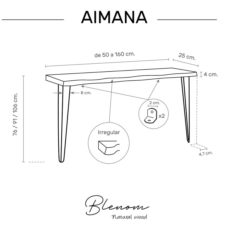 Hall d'entrée en bois Blenom Live edge avec finition rustique, console d'entrée, pieds en épingle à cheveux noirs, table d'entrée. Mod Aimana image 8