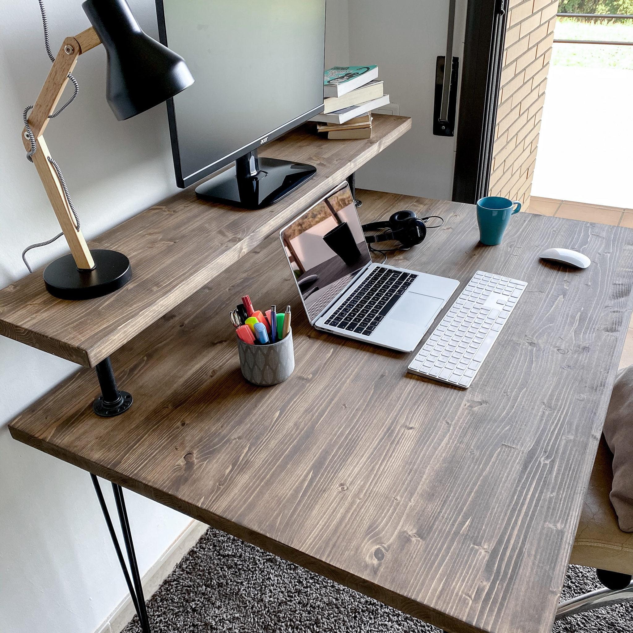 Mesa Escritorio de Madera Oniro Rústico con Estante. Oficina — Blenom