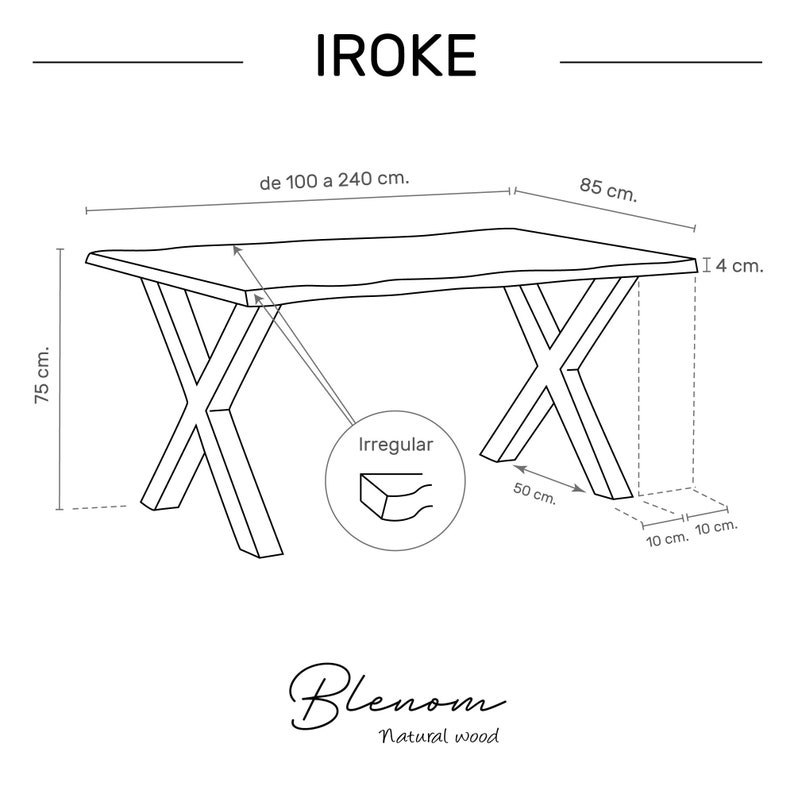 Table en bois, table à manger Iroke Blenom en bois naturel massif rustique avec différentes finitions, pieds en lame X en fer noir. image 10