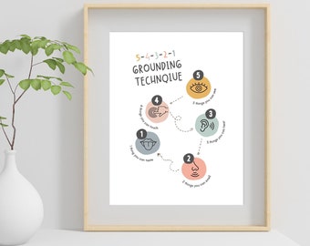 Grounding Technique Poster: Calming Coping Skills for Anxiety Relief (PDF Download)