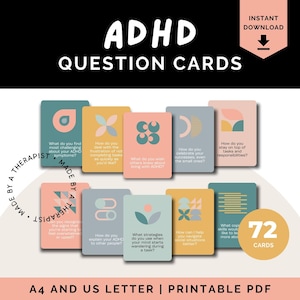 Tarjetas de terapia para el TDAH, imprimibles, recursos para el TDAH, tarjeta de preguntas para el asesoramiento sobre el autismo, herramienta de terapia de afrontamiento, kit de herramientas para el consejero, tarjetas de conversación, conversación