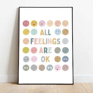 Feelings Chart Emotions Poster All Feelings Are Okay Classroom ...