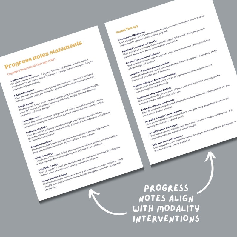 progress notes statements and prompts 15 therapy modalities included