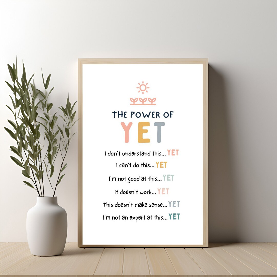 Growth Mindset Poster: the Power of Yet, Boho Classroom Decor (PDF) - Etsy
